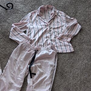 Victorias Secret Satin Pink Striped Pajama Set